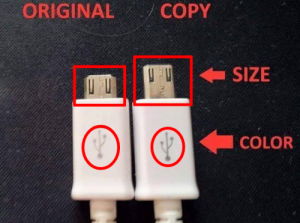 الفروق بين وصلة USB الشاحن الأصلي و التقليد في الحجم